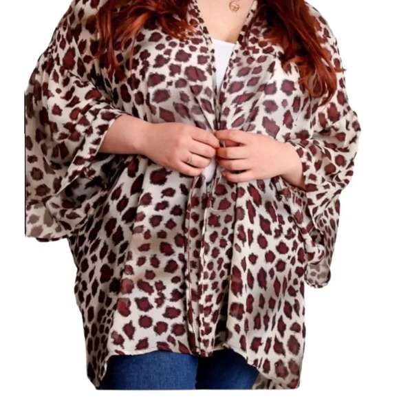 KIMONO NEW WOMENS PLUS LEOPARD TOP CARDIGAN SUMMER CASUAL SHIRT SZ 1 X 2X 3X - Picture 1 of 4